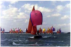 A racing fleet head off downwind on the Crouch