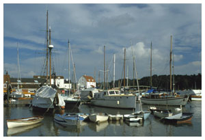 Woodbridge harbour with the Tide Mill in the background